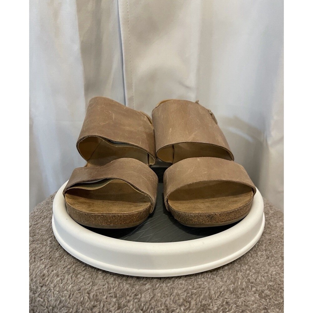 Korks tan sandels scrappy‎ heel open toed Woman's size 8 SEE PICS
